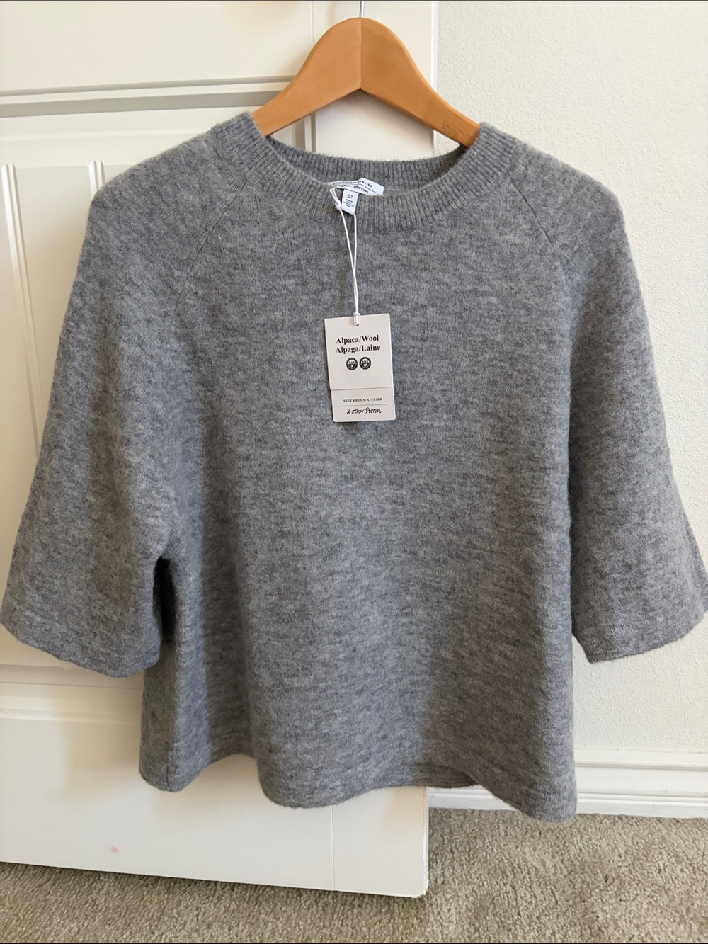 NWT &Other Stories Gray Alpaca-Wool Short-Sleeve Crewneck Sweater - Picture 1 of 4